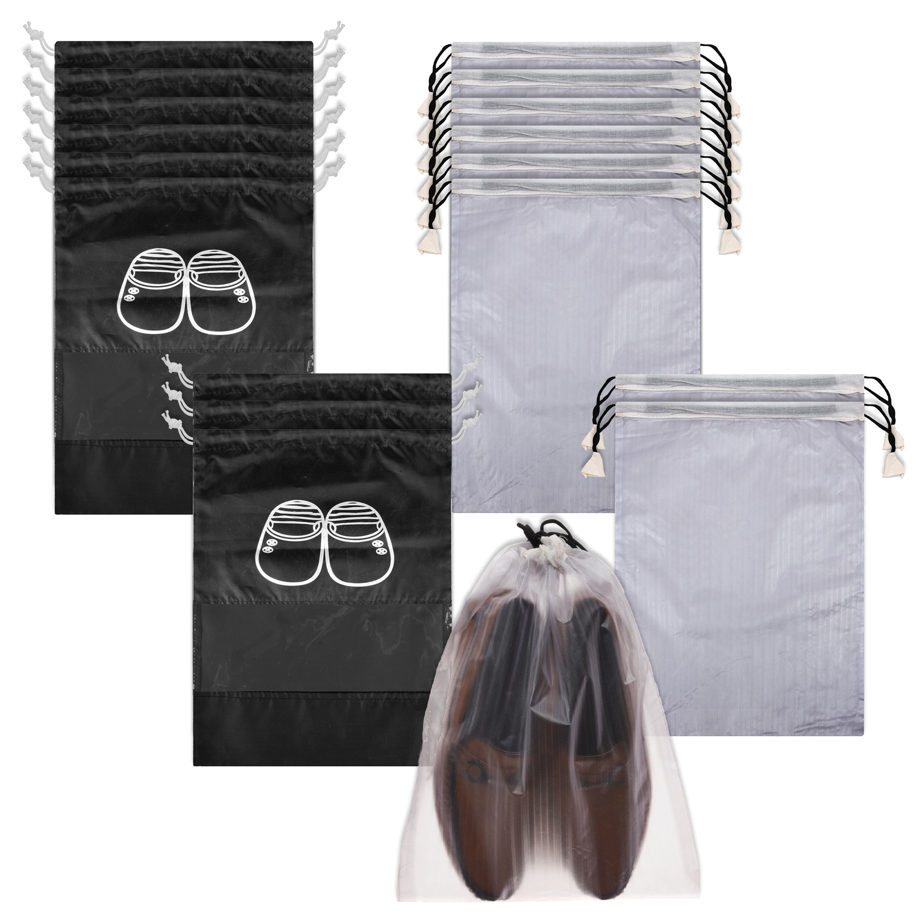 Kuber Industries Shoe Cover | Travel Shoe Storage Bags | Polyester Storage Bags | Drawstring Shoe Cover | Clear Transparent Shoe Storage Organizer |Multi