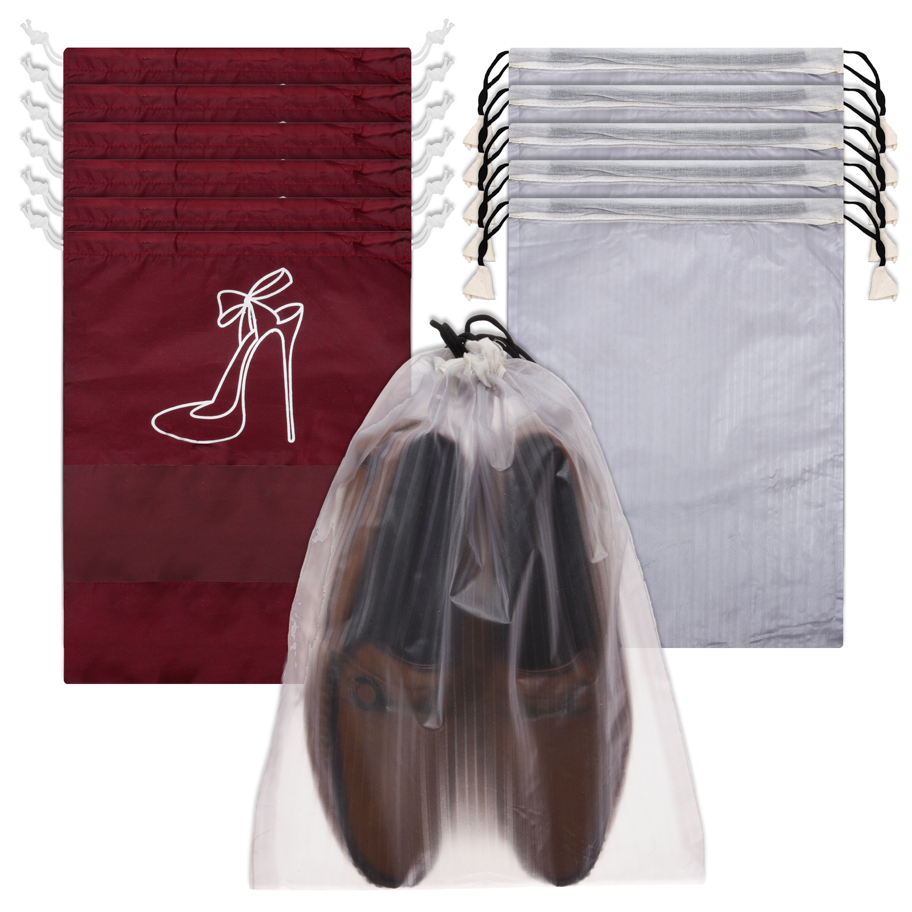 Kuber Industries Shoe Cover | Travel Shoe Storage Bags | Polyester Storage Bags | Drawstring Shoe Cover | Clear Transparent Shoe Storage Organizer |Multi