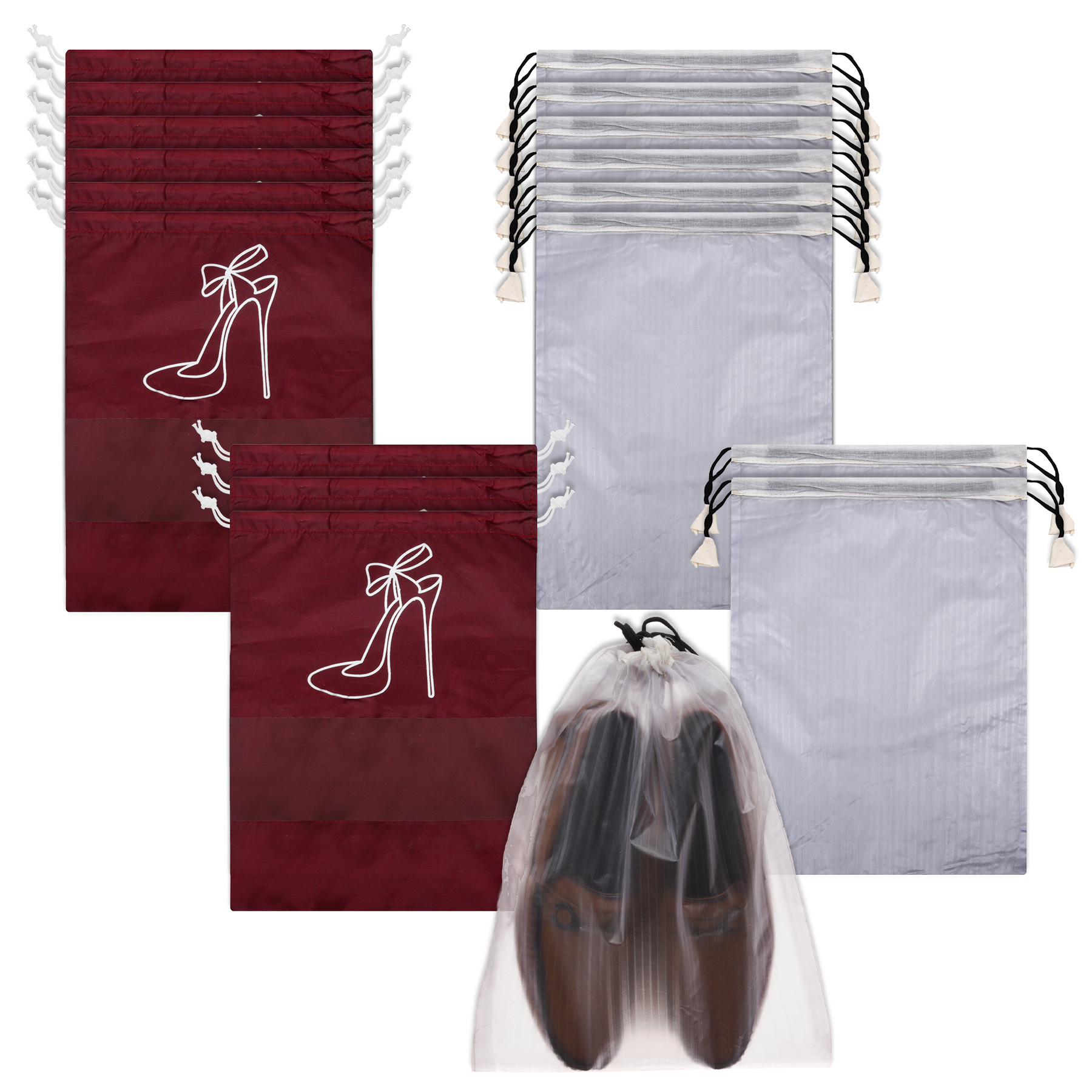 Kuber Industries Shoe Cover | Travel Shoe Storage Bags | Polyester Storage Bags | Drawstring Shoe Cover | Clear Transparent Shoe Storage Organizer |Multi