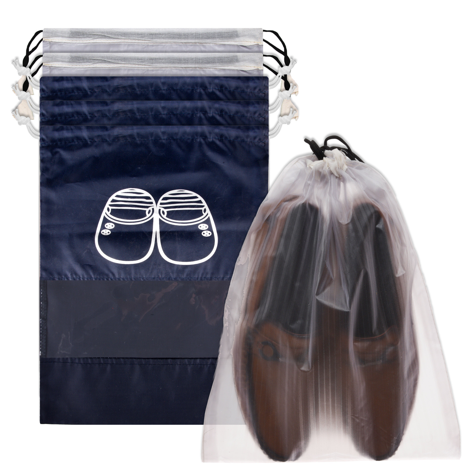 Kuber Industries Shoe Cover | Travel Shoe Storage Bags | Polyester Storage Bags | Drawstring Shoe Cover | Clear Transparent Shoe Storage Organizer |Multi