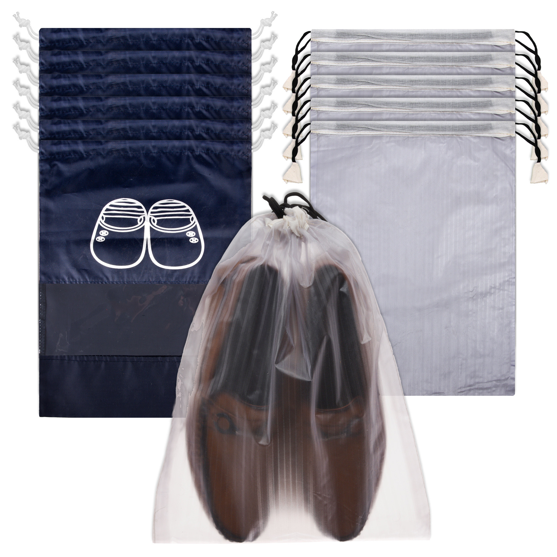 Kuber Industries Shoe Cover | Travel Shoe Storage Bags | Polyester Storage Bags | Drawstring Shoe Cover | Clear Transparent Shoe Storage Organizer |Multi