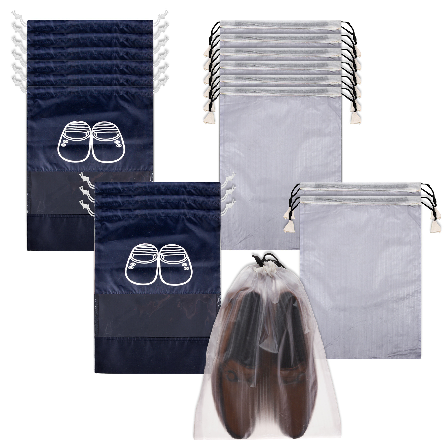 Kuber Industries Shoe Cover | Travel Shoe Storage Bags | Polyester Storage Bags | Drawstring Shoe Cover | Clear Transparent Shoe Storage Organizer |Multi