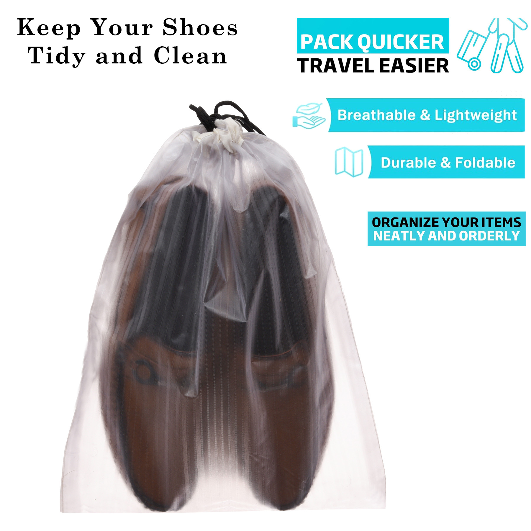 Kuber Industries Shoe Cover | Travel Shoe Storage Bags | PVC Storage Bags | Drawstring Shoe Cover | Transparent Shoe Storage Organizer | Lining-Design |White