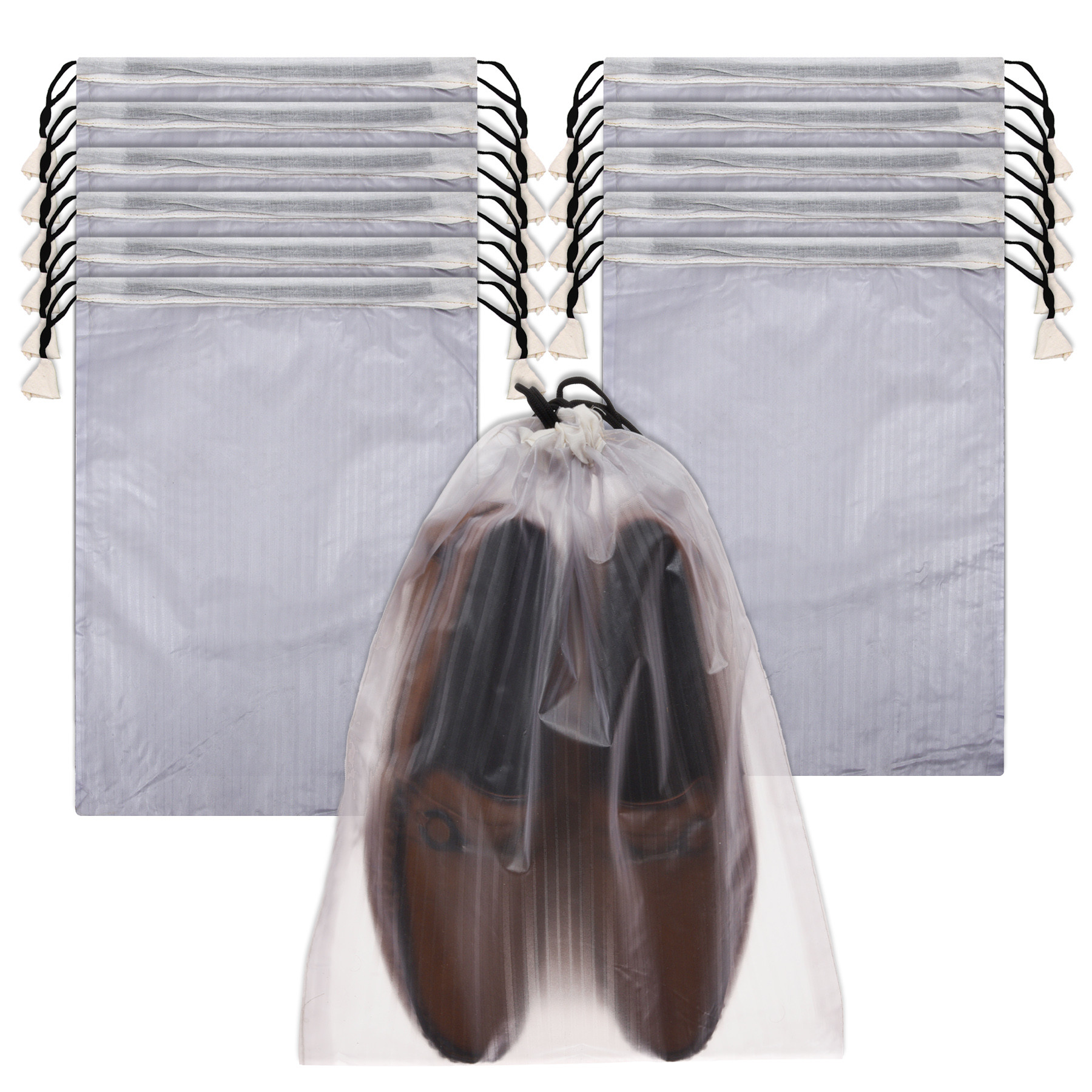 Kuber Industries Shoe Cover | Travel Shoe Storage Bags | PVC Storage Bags | Drawstring Shoe Cover | Transparent Shoe Storage Organizer | Lining-Design |White