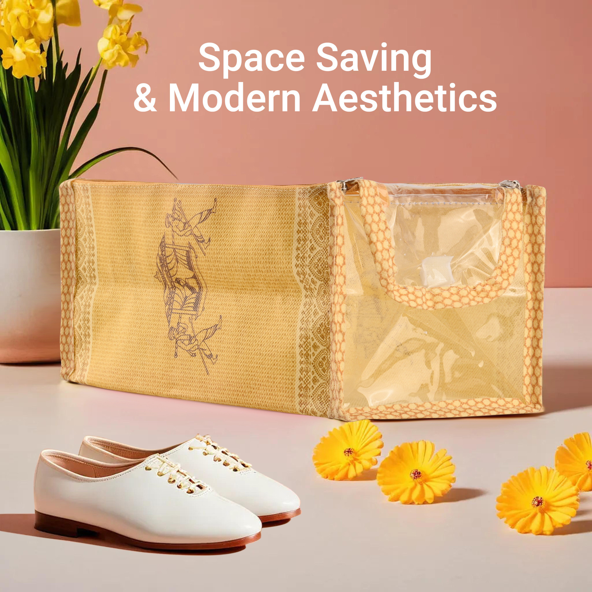 Kuber Industries Shoe Cover  Travel Shoe Storage Bags  Zipper Closure Shoe Organizer  Storage Travel Organizer  Shoe Bag for Women  Men  Palki Transparent Shoe Bag  Golden