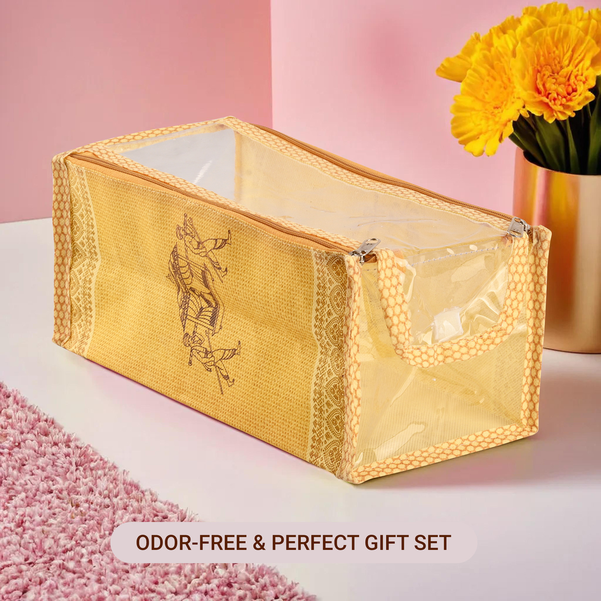 Kuber Industries Shoe Cover  Travel Shoe Storage Bags  Zipper Closure Shoe Organizer  Storage Travel Organizer  Shoe Bag for Women  Men  Palki Transparent Shoe Bag  Golden