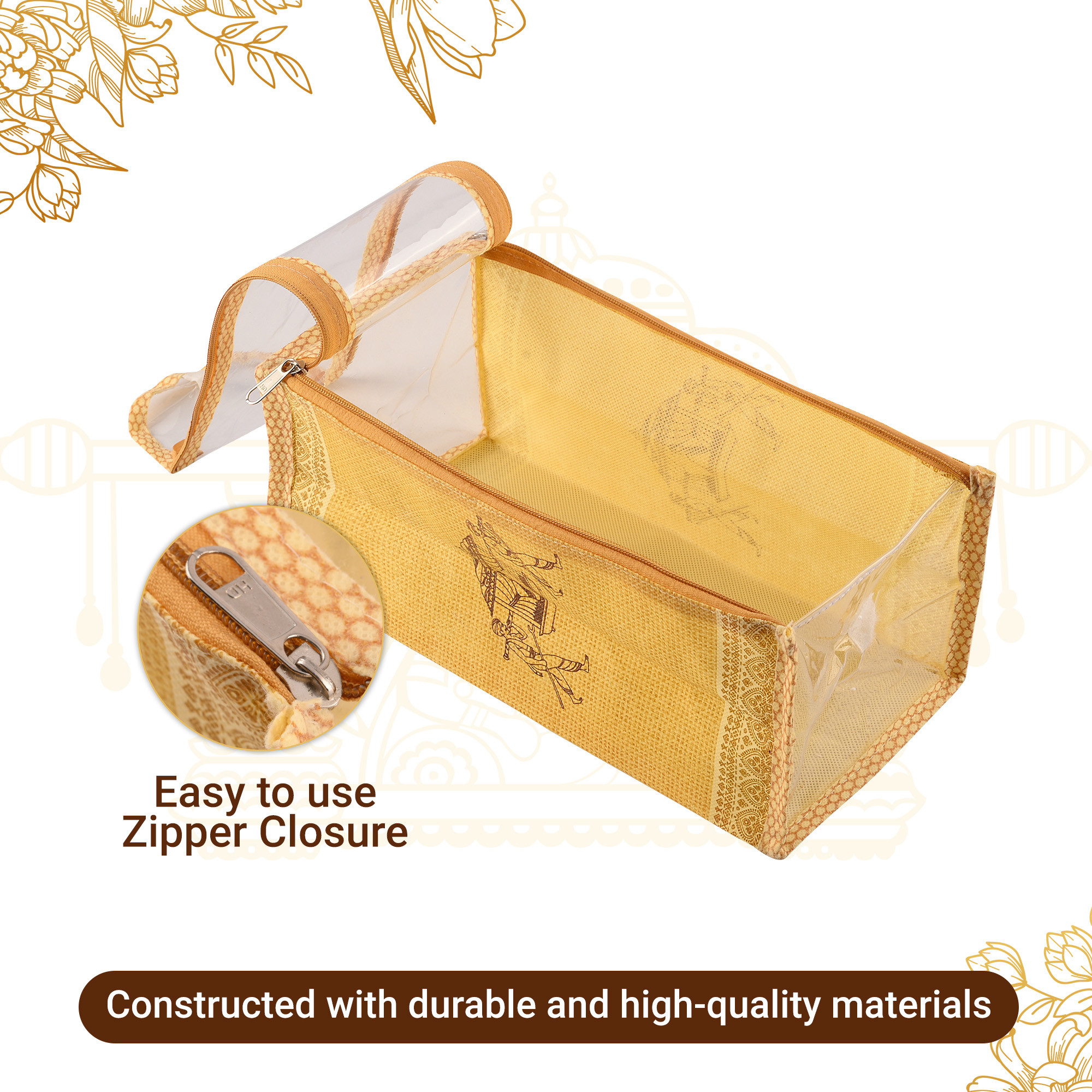 Kuber Industries Shoe Cover  Travel Shoe Storage Bags  Zipper Closure Shoe Organizer  Storage Travel Organizer  Shoe Bag for Women  Men  Palki Transparent Shoe Bag  Golden