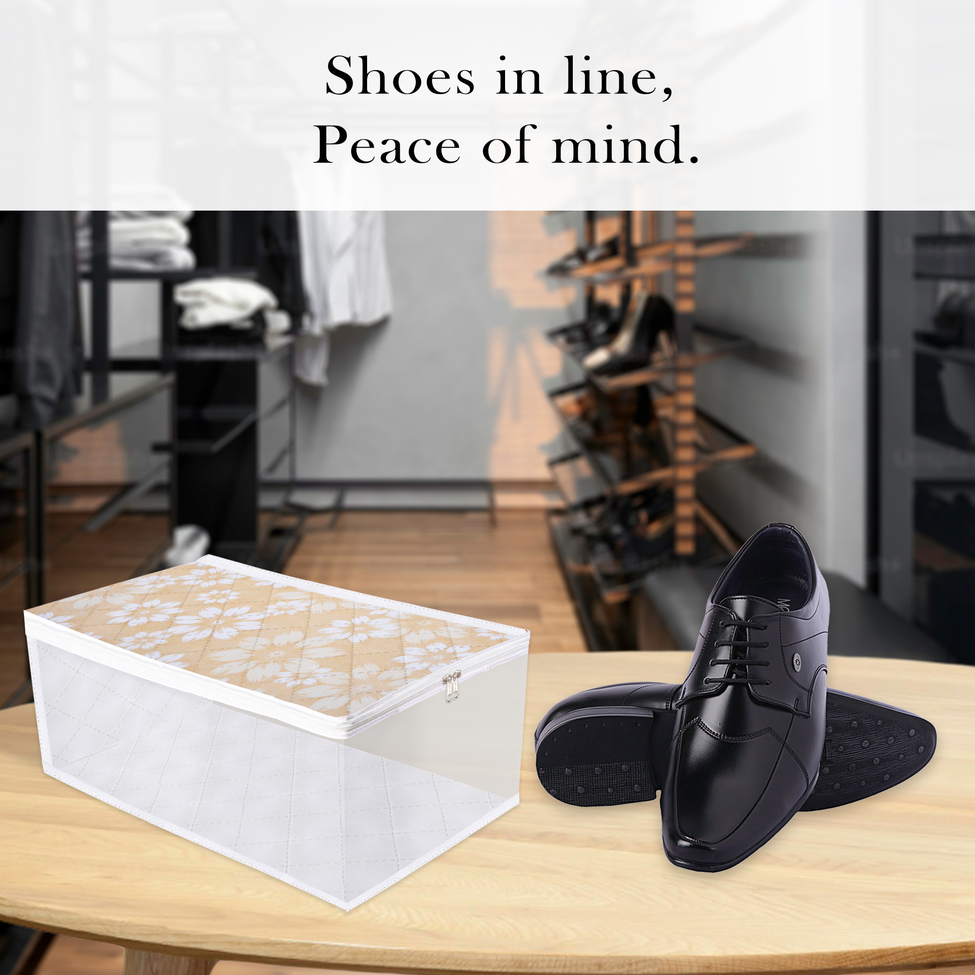 Kuber Industries Shoe Cover  Waterproof Shoe Storage Bag  Travel Shoe Storage Bag  Side Visible Window Shoe Organizer  Shoe Protector Bag  Flower Quilted  Pack of 2  Gray