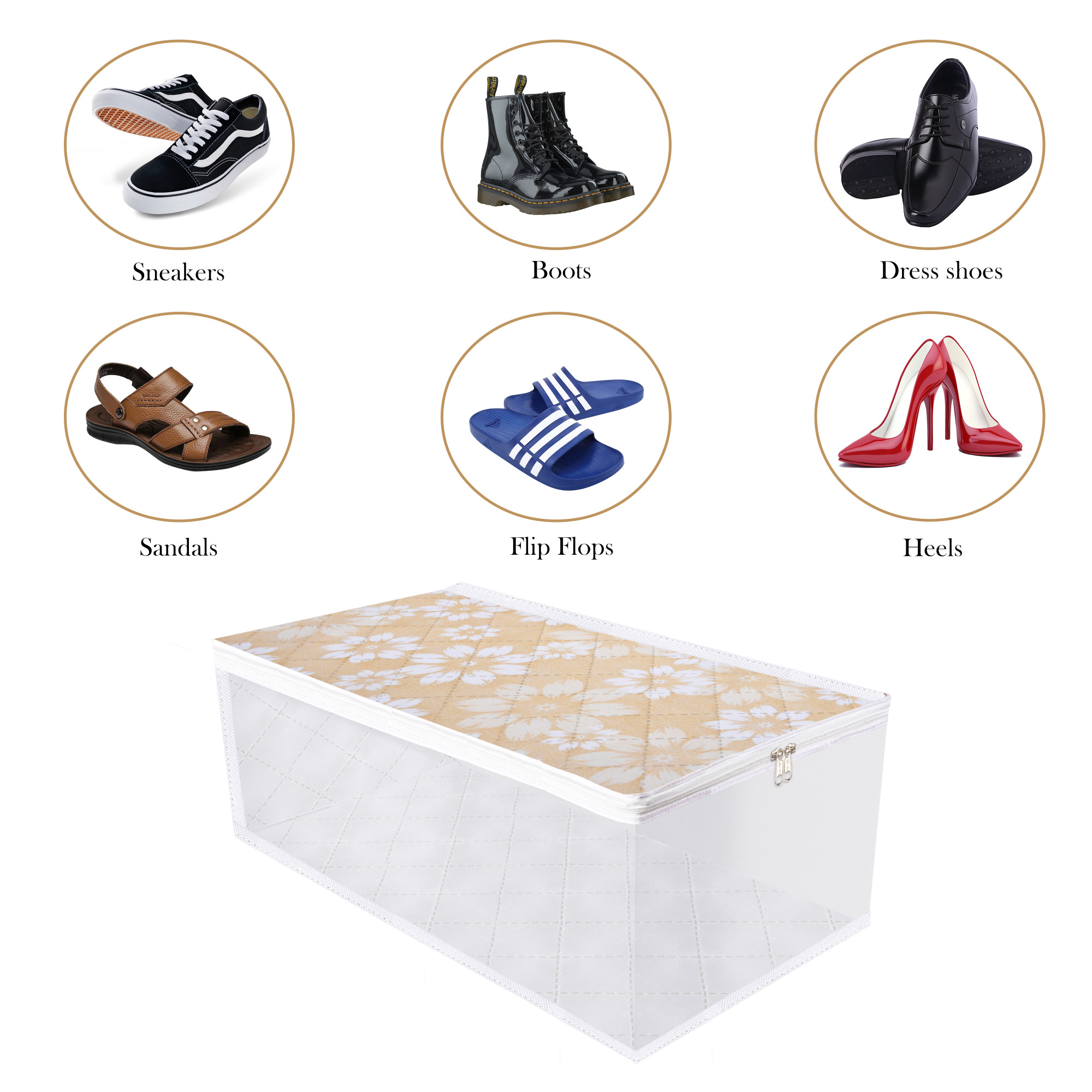 Kuber Industries Shoe Cover  Waterproof Shoe Storage Bag  Travel Shoe Storage Bag  Side Visible Window Shoe Organizer  Shoe Protector Bag  Flower Quilted  Pack of 2  Gray