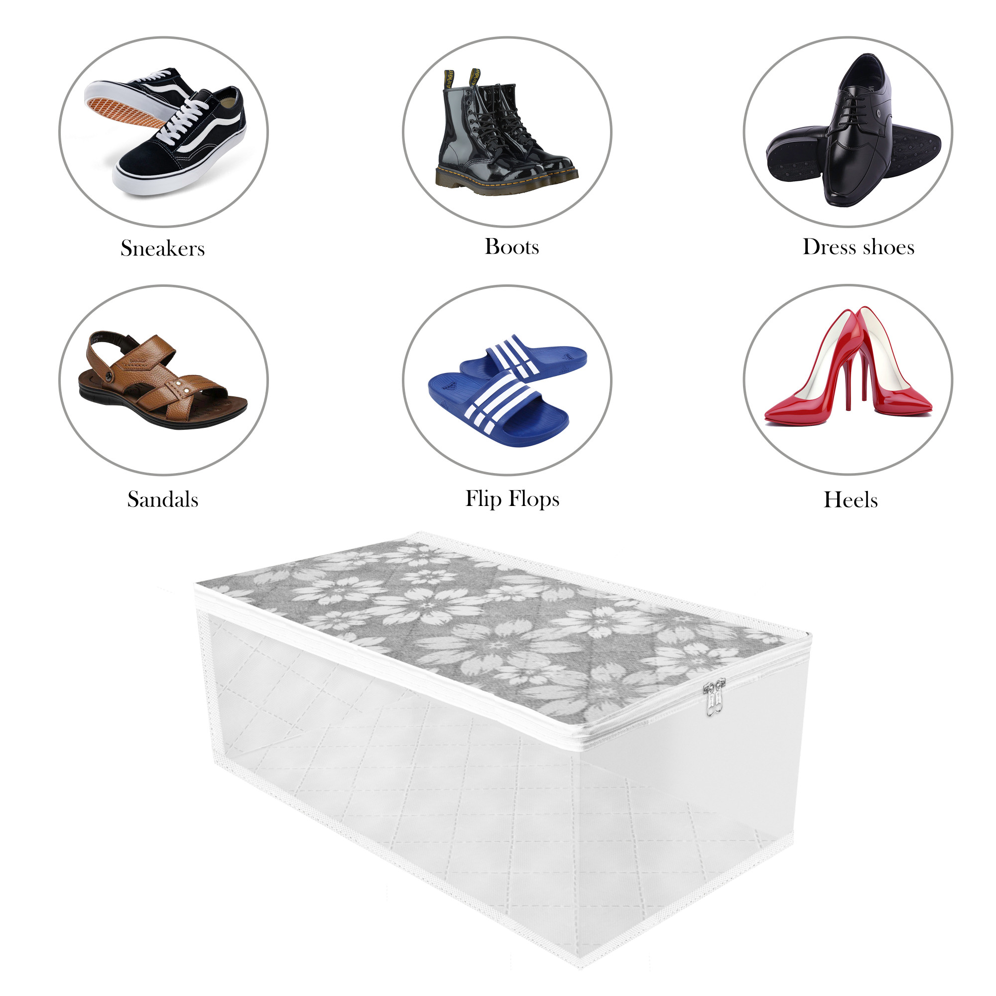 Kuber Industries Shoe Cover  Waterproof Shoe Storage Bag  Travel Shoe Storage Bag  Side Visible Window Shoe Organizer  Shoe Protector Bag  Flower Quilted  Pack of 2  Golden
