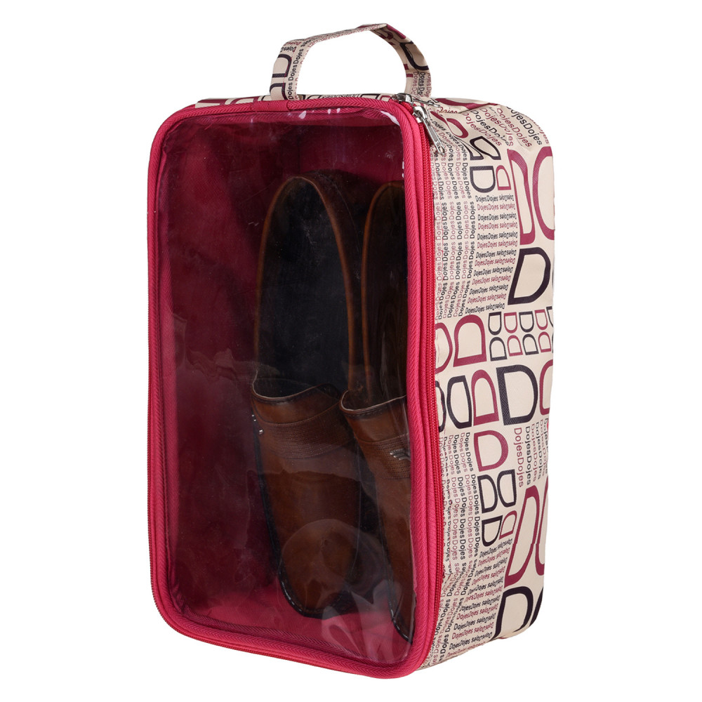 Kuber Industries Shoe Kit | Rexine D Print Travel Slipper Storage Bag | Lightweight &amp; Portable Shaving Kit | Transparent Top Toiletry Organizer with Handle | Pink
