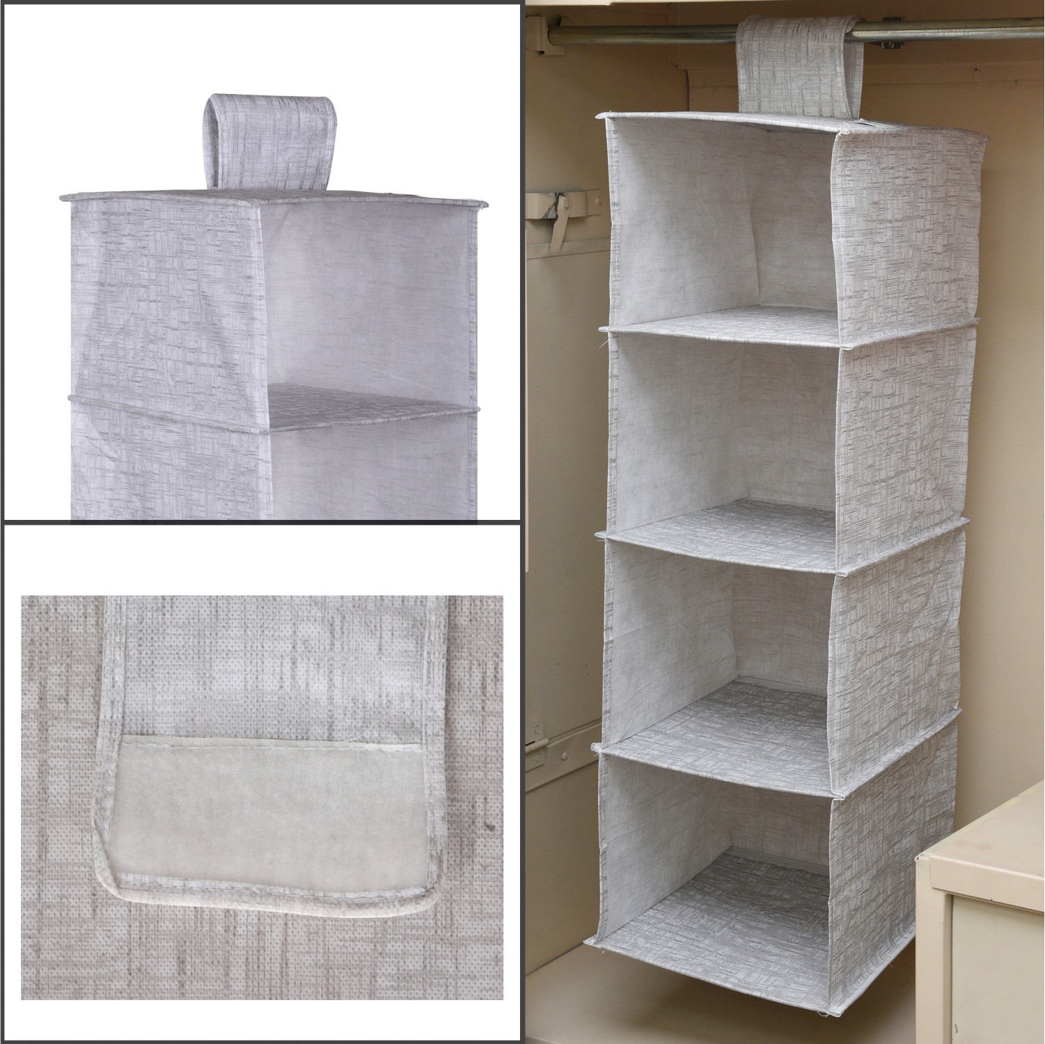 Kuber Industries Shoe Rack  4 Shelf Foldable Storage Rack  Clothes Hanging Organizer  Shoe Storage Organizer  Closet Organizer with Velcro  Shoe Rack Jute Printed  Gray