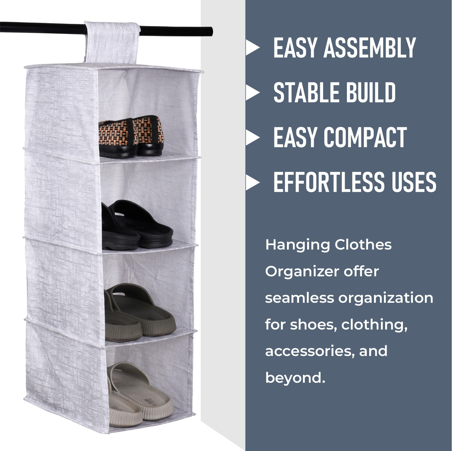 Kuber Industries Shoe Rack  4 Shelf Foldable Storage Rack  Clothes Hanging Organizer  Shoe Storage Organizer  Closet Organizer with Velcro  Shoe Rack Jute Printed  Gray