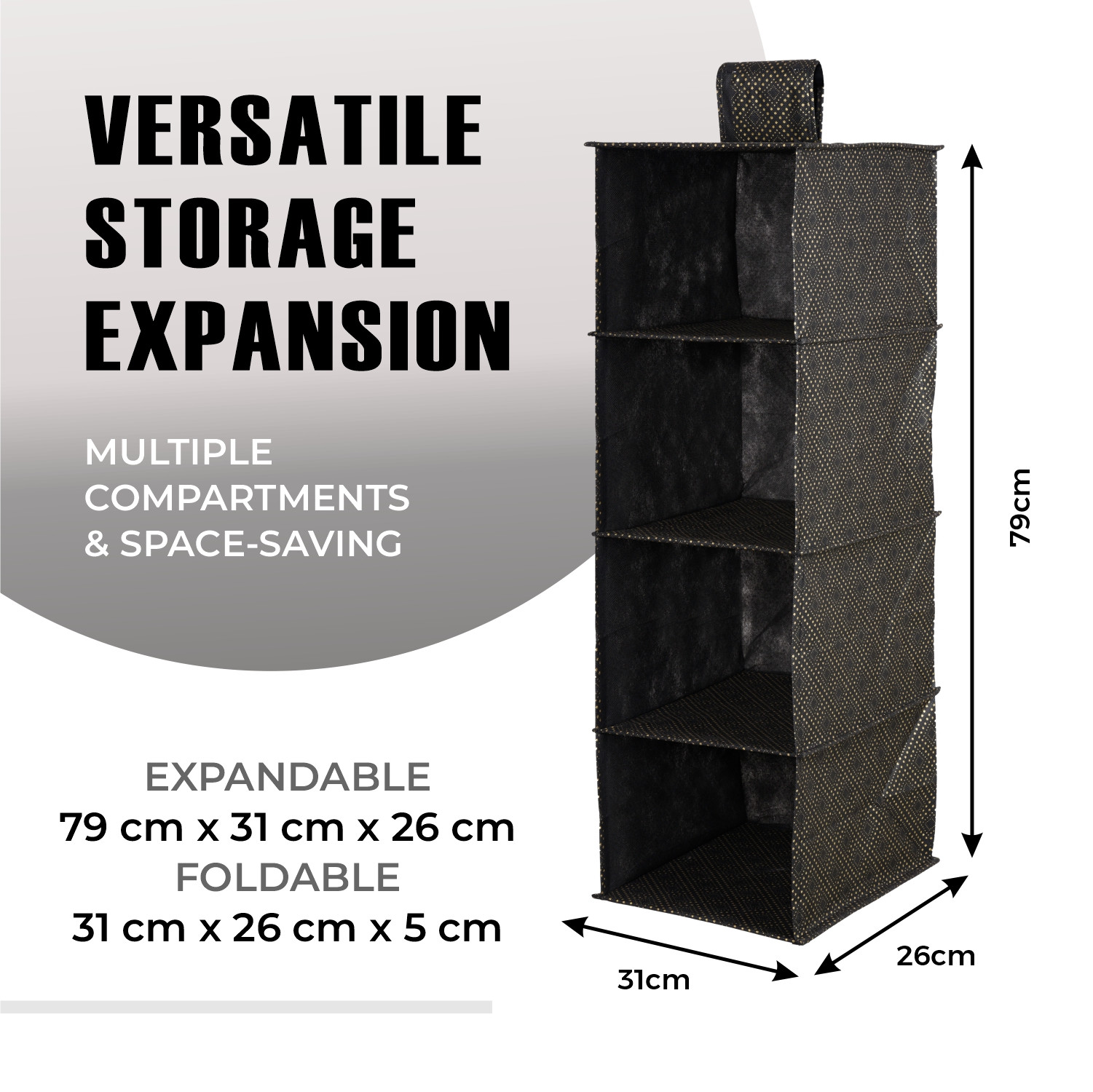 Kuber Industries Shoe Rack | 4 Shelf Foldable Storage Rack | Clothes Hanging Organizer | Shoe Storage Organizer | Closet Organizer with Velcro | Shoe Rack Golden-Dot | Black
