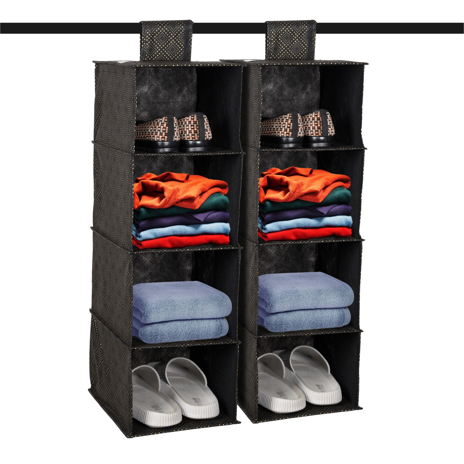 Kuber Industries Shoe Rack | 4 Shelf Foldable Storage Rack | Clothes Hanging Organizer | Shoe Storage Organizer | Closet Organizer with Velcro | Shoe Rack Golden-Dot | Black