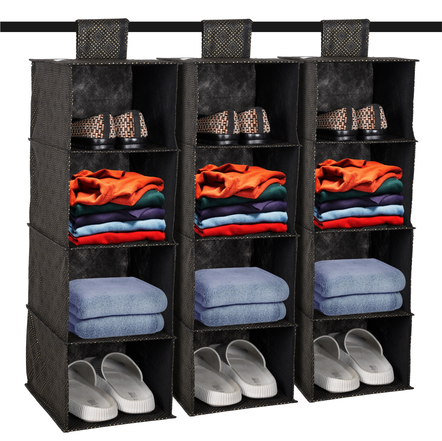Kuber Industries Shoe Rack | 4 Shelf Foldable Storage Rack | Clothes Hanging Organizer | Shoe Storage Organizer | Closet Organizer with Velcro | Shoe Rack Golden-Dot | Black