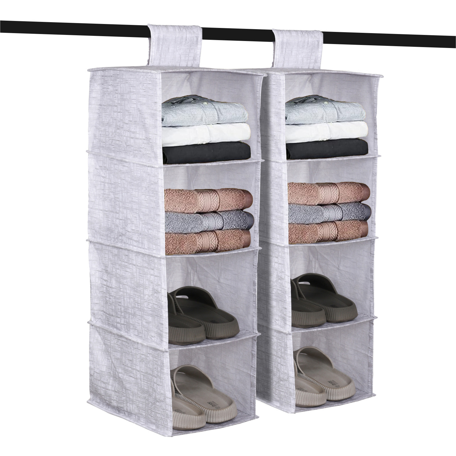 Kuber Industries Shoe Rack | 4 Shelf Foldable Storage Rack | Clothes Hanging Organizer | Shoe Storage Organizer | Closet Organizer with Velcro | Shoe Rack Jute Printed | Gray