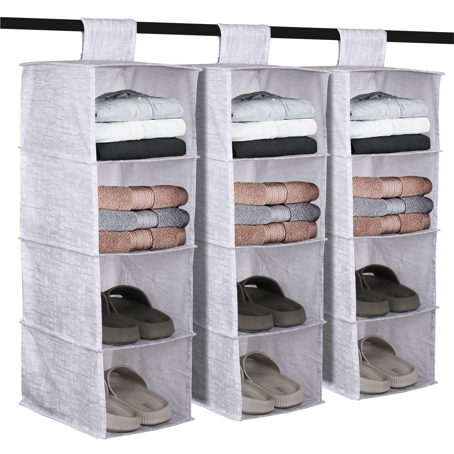 Kuber Industries Shoe Rack | 4 Shelf Foldable Storage Rack | Clothes Hanging Organizer | Shoe Storage Organizer | Closet Organizer with Velcro | Shoe Rack Jute Printed | Gray