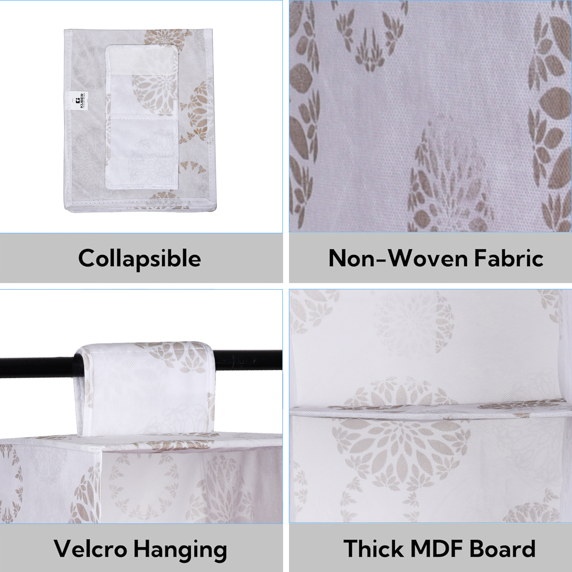 Kuber Industries Shoe Rack  4 Shelf Hanging Rack  Closet Organizer with Velcro  Foldable Shoe Rack for Closet  Clothes Organizer  Shoe Storage Organizer  Gola-Print  White