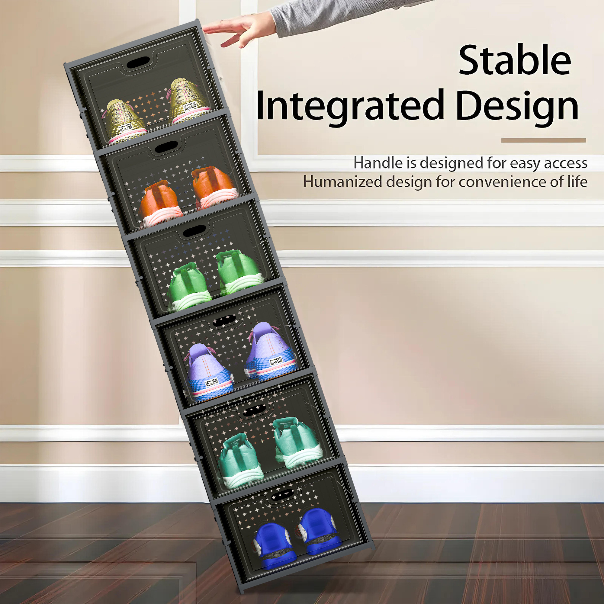 Kuber Industries Shoe Rack 6-Layer Foldable Sneakers Box  Storage Organizer for Shoe Slippers  Books  Storage Rack for Living Room  Multipurpose Cabinet Organizer  Grey