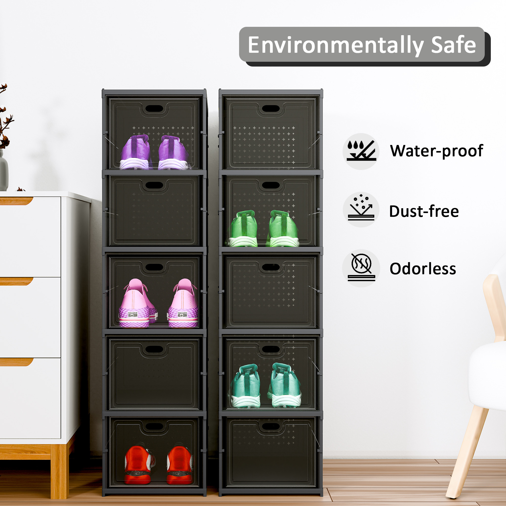 Kuber Industries Shoe Rack 6-Layer Foldable Sneakers Box  Storage Organizer for Shoe Slippers  Books  Storage Rack for Living Room  Multipurpose Cabinet Organizer  Grey