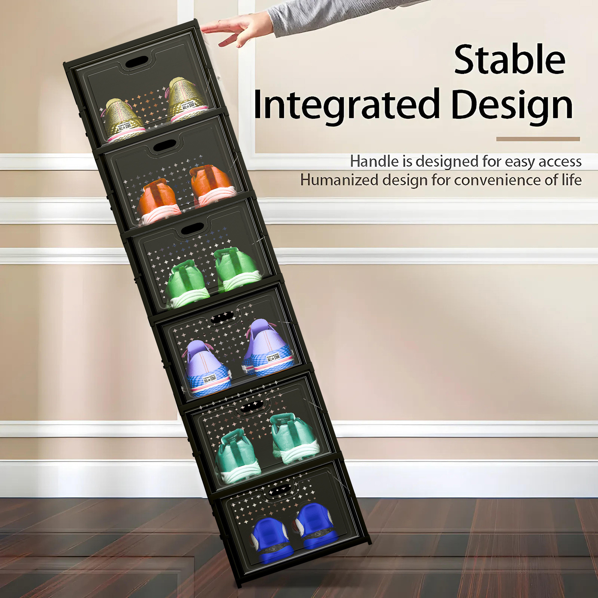 Kuber Industries Shoe Rack 6-Layer Foldable Sneakers Box  Storage Organizer for Shoe Slippers  Books  Storage Rack for Living Room  Multipurpose Cabinet Organizer  Matte Black