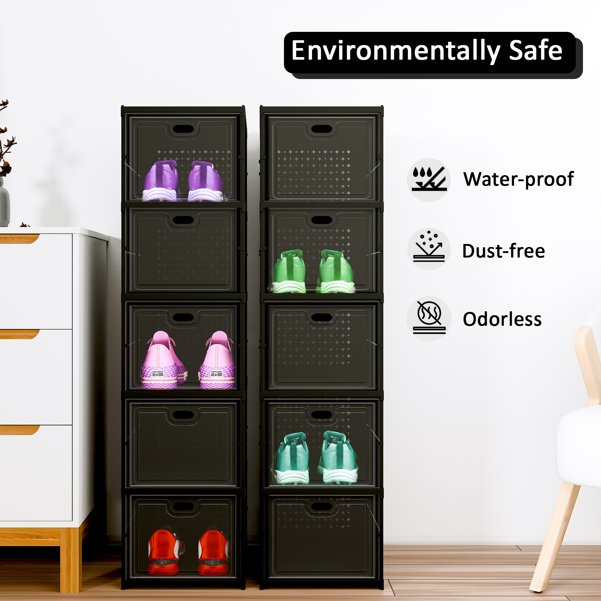 Kuber Industries Shoe Rack 6-Layer Foldable Sneakers Box  Storage Organizer for Shoe Slippers  Books  Storage Rack for Living Room  Multipurpose Cabinet Organizer  Matte Black