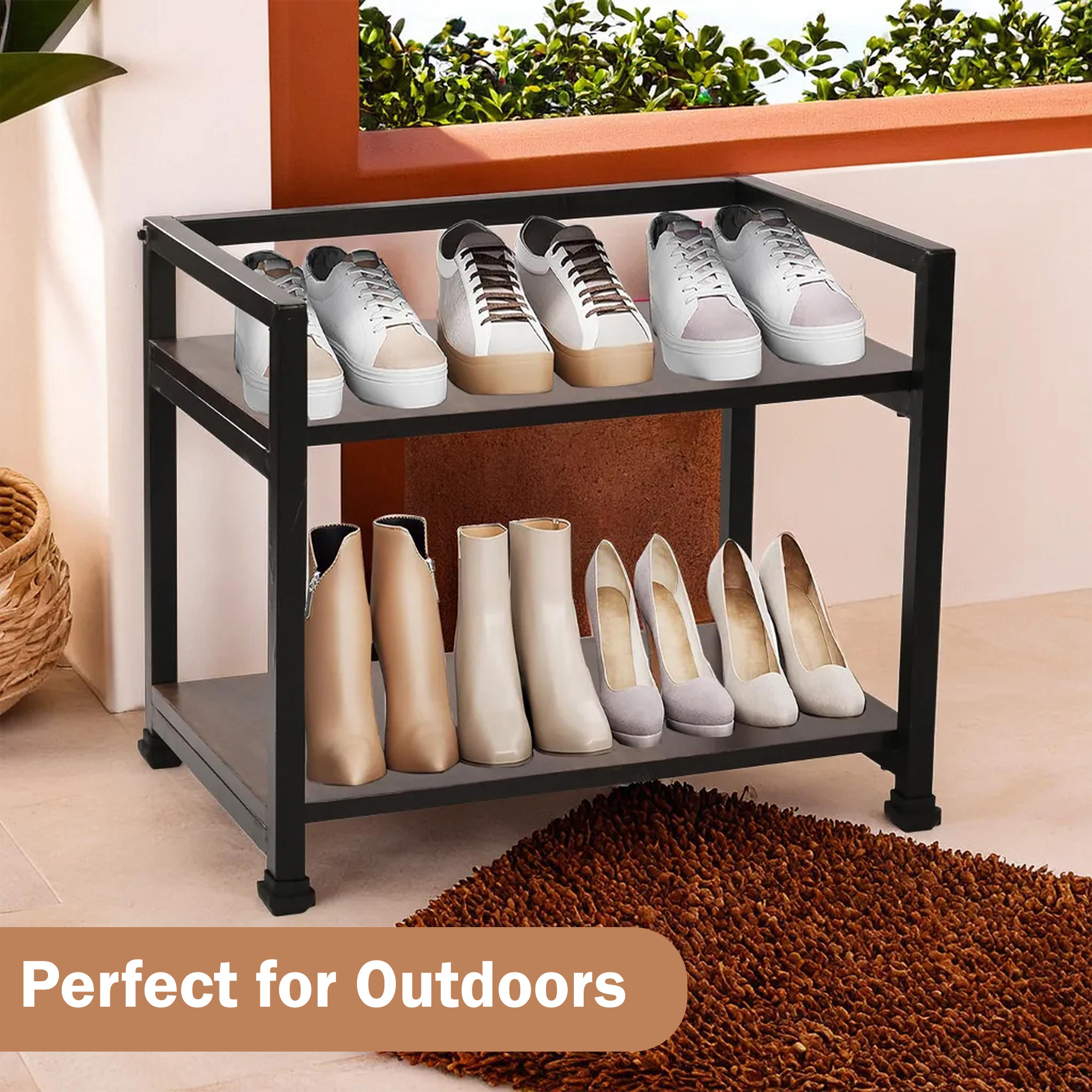 Kuber Industries Shoe Rack For Home  Wooden Footwear Stand  Shoe Cabinet  Small Shoe Holder  Wood  Metal  Outdoor Shoe Rack For Home