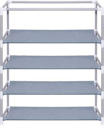Kuber Industries Shoe Rack|Non-Woven 4 Shelves Shelf|Foldable Storage Rack Organizer for Shoe, Books (Grey)