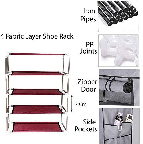 Kuber Industries Shoe Rack|Non-Woven 4 Shelves Shelf|Foldable Storage Rack Organizer for Shoe, Books (Maroon)