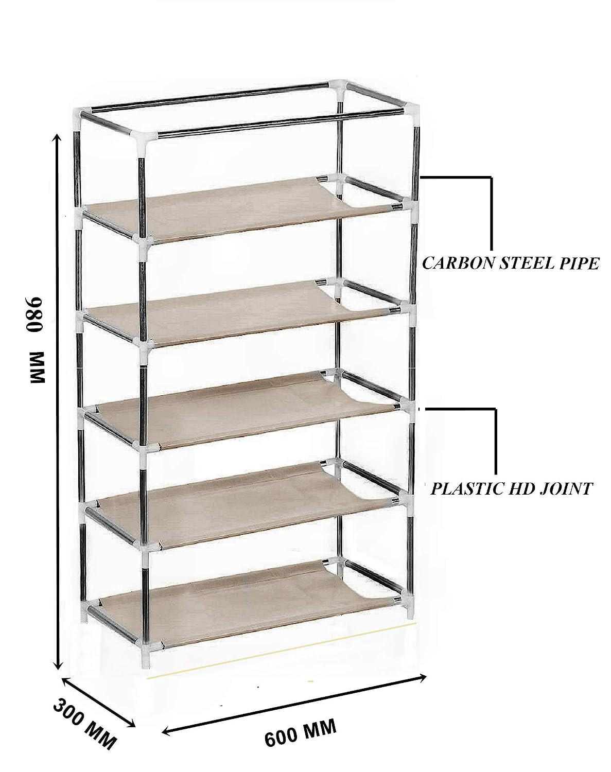 Kuber Industries Shoe Rack|Non-Woven 5 Shelves Shelf|Foldable Storage Rack Organizer for Shoe, Books (Black)