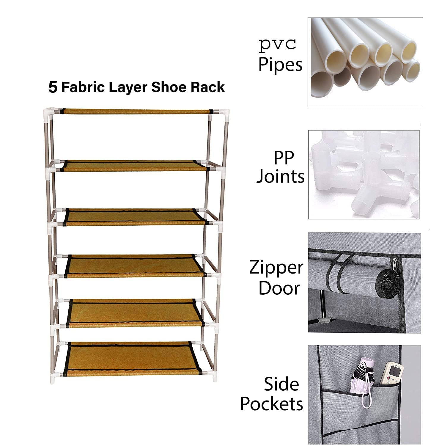 Kuber Industries Shoe Rack|Non-Woven 5 Shelves Shelf|Foldable Storage Rack Organizer for Shoe, Books (Maroon)
