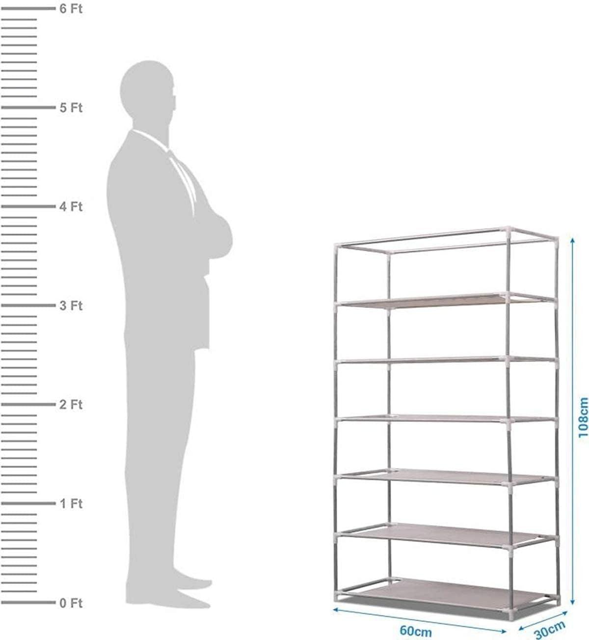 Kuber Industries Shoe Rack|Non-Woven 6 Shelves Shelf|Foldable Storage Rack Organizer for Shoe, Books (Grey)
