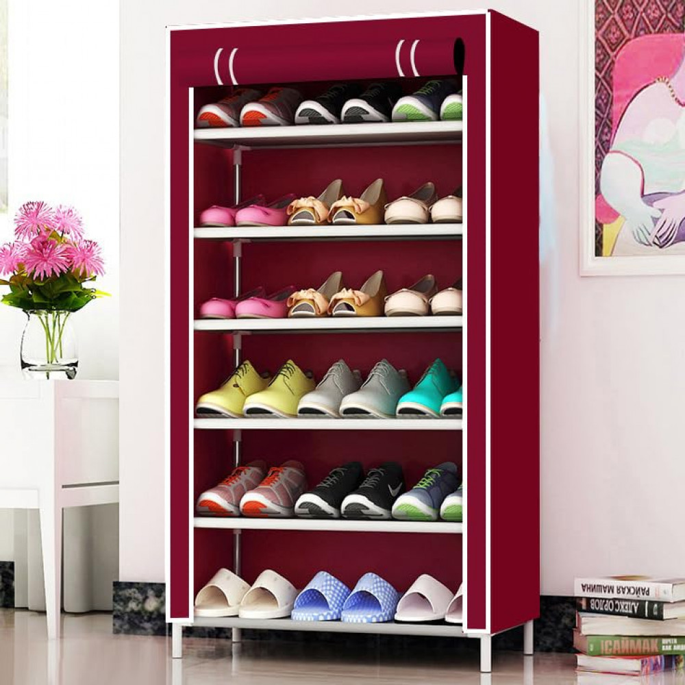 Kuber Industries Shoe Rack|Non-Woven 6 Shelves Shelf|Foldable Storage Rack Organizer for Shoe, Books (Maroon)