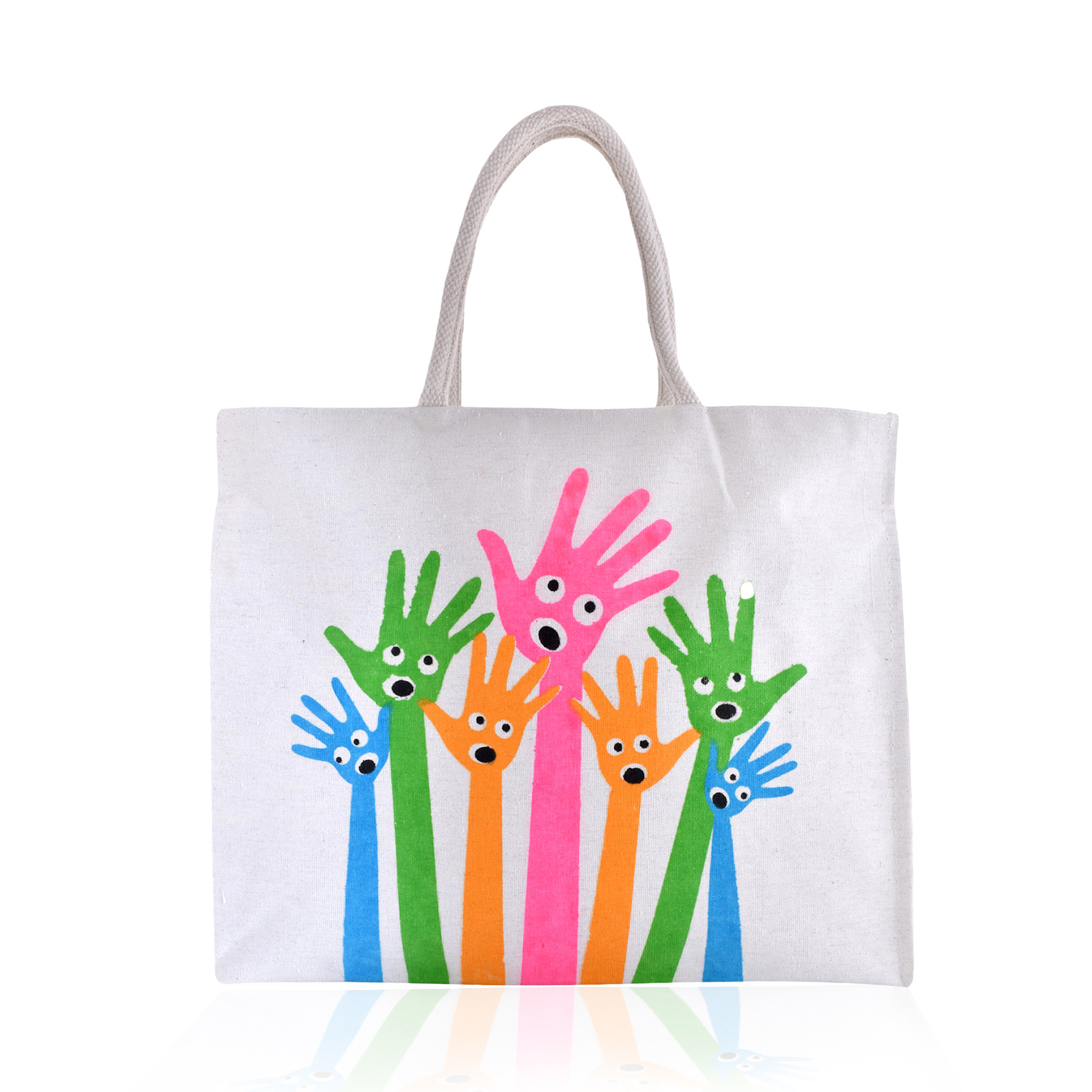 Kuber Industries Shopping Bag  Canvas Carry Bag  Zipper Grocery Bag with Handle  Reusable Shopping Bag  Vegetable Storage Bag  Hands-Grocery Bag  Large  White