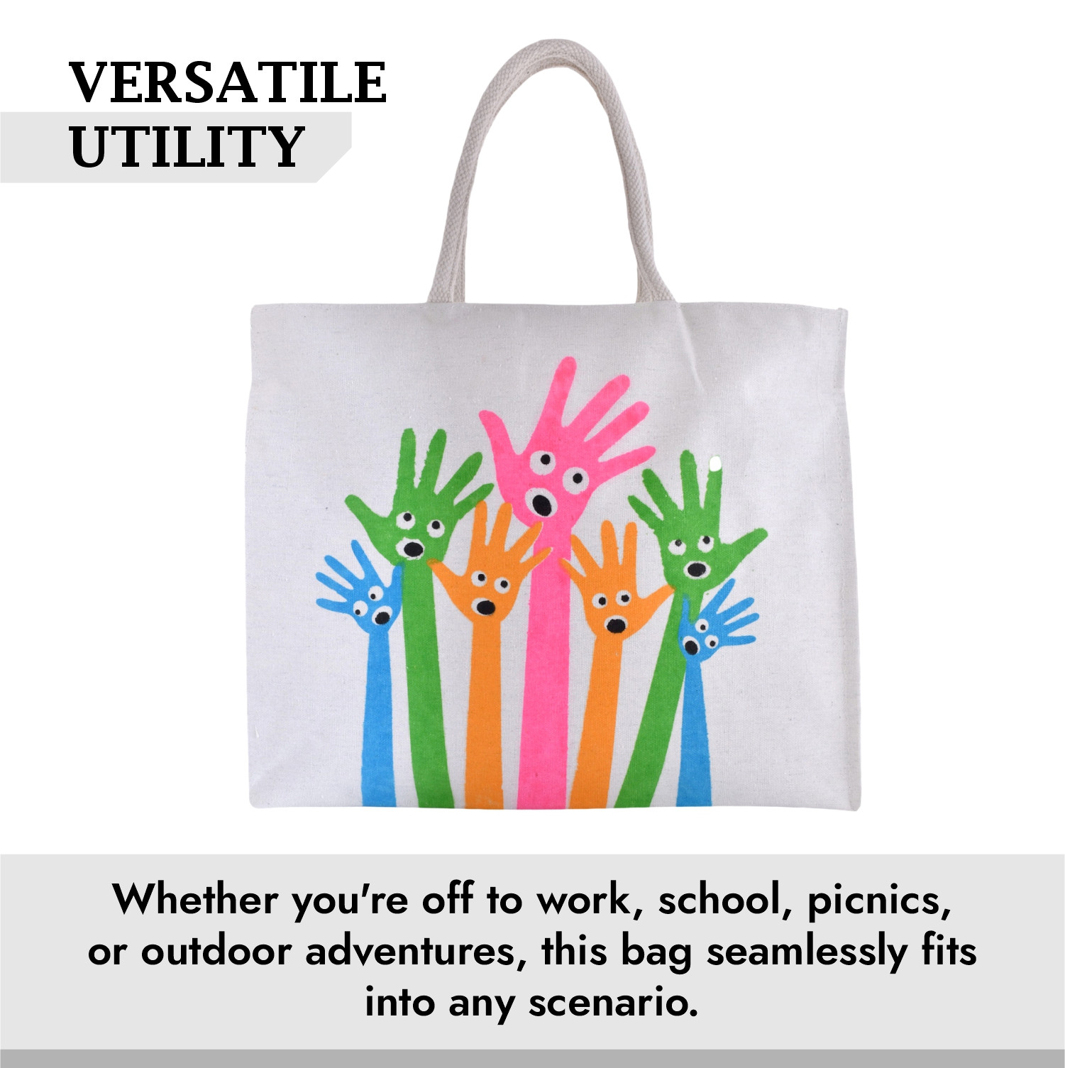 Kuber Industries Shopping Bag  Canvas Carry Bag  Zipper Grocery Bag with Handle  Reusable Shopping Bag  Vegetable Storage Bag  Hands-Grocery Bag  Large  White