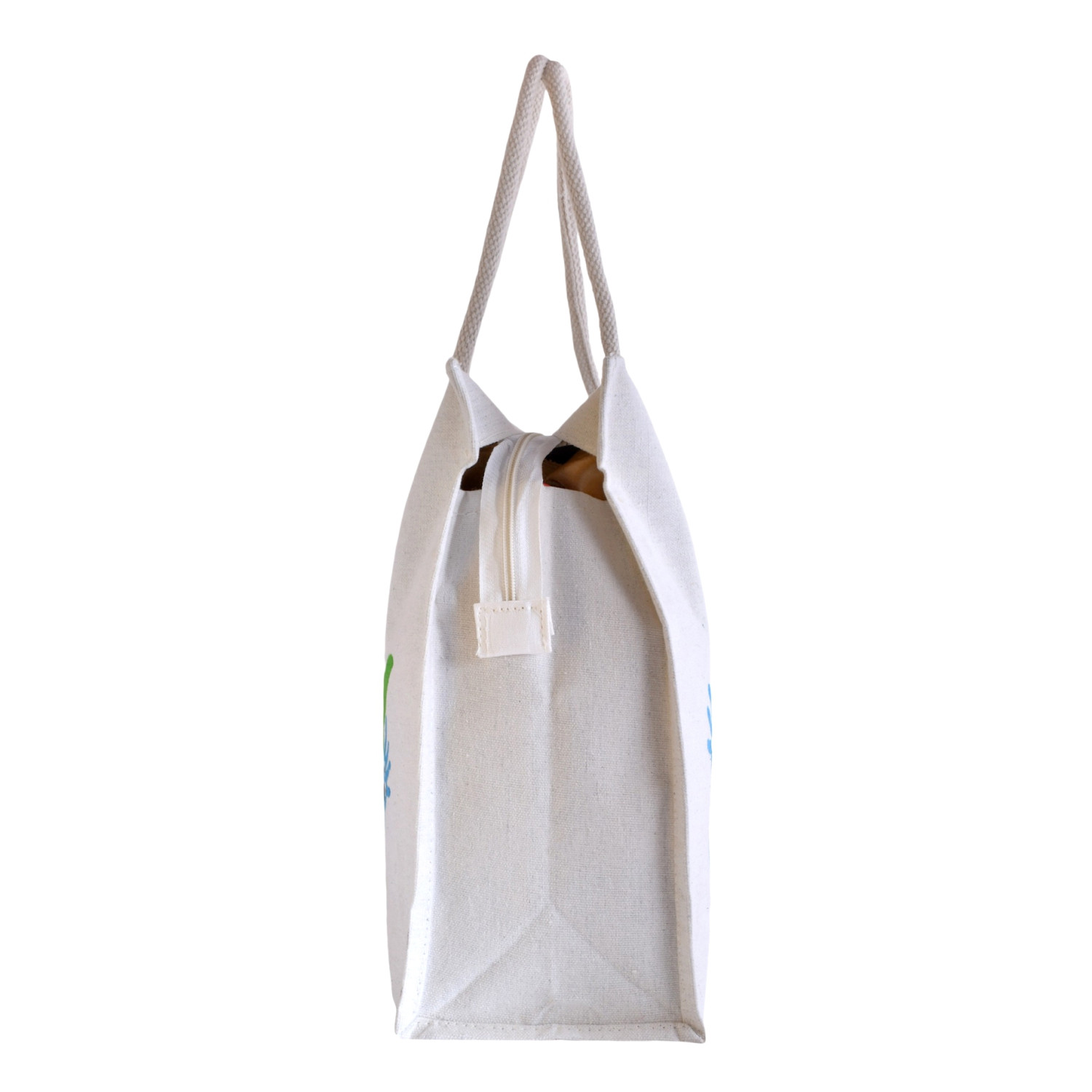 Kuber Industries Shopping Bag | Canvas Carry Bag | Zipper Grocery Bag with Handle | Reusable Shopping Bag | Vegetable Storage Bag | Hands-Grocery Bag | Large | White