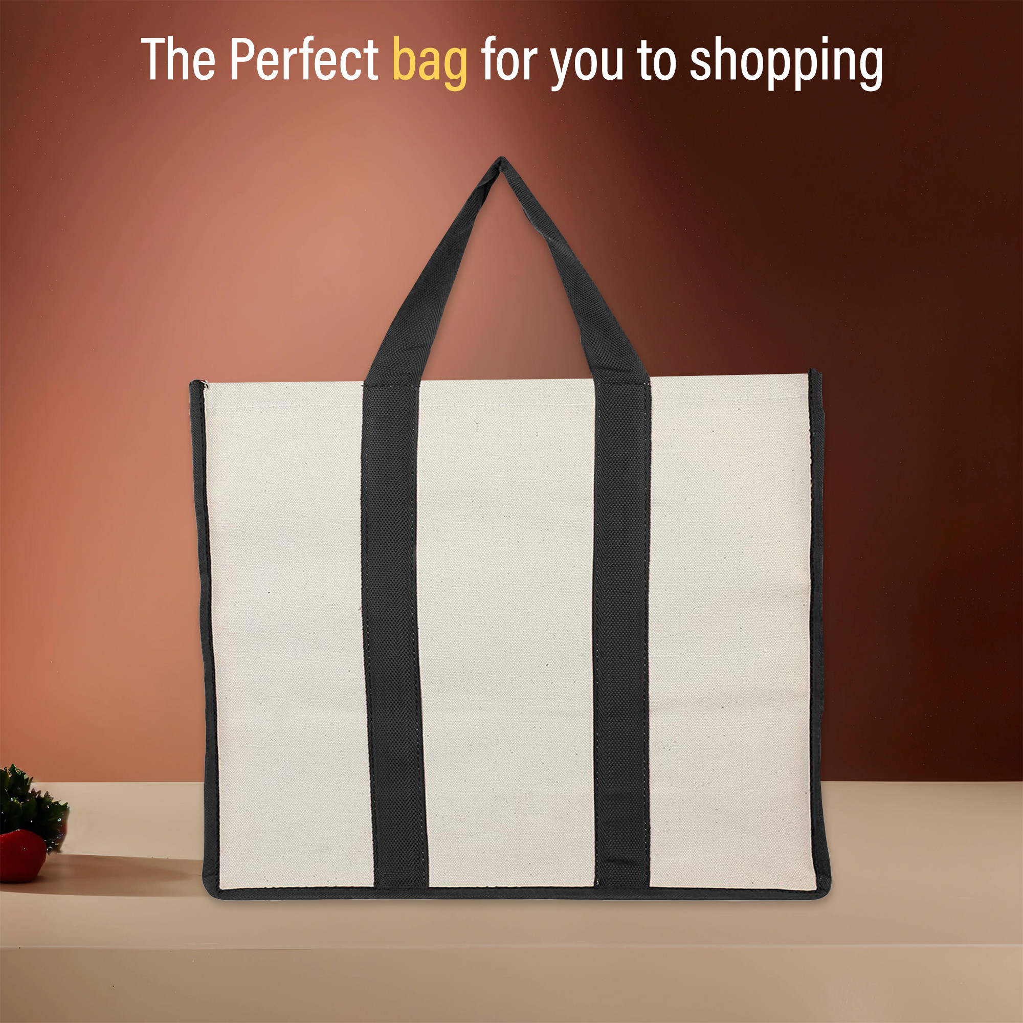 Kuber Industries Shopping Bag  Foldable Grocery Hand Bag  Vegetable Bag for Market  Jute Fabric  Grocery Bag for Milk-Fruits  Shoulder Jhola Bag  Black Patti  White