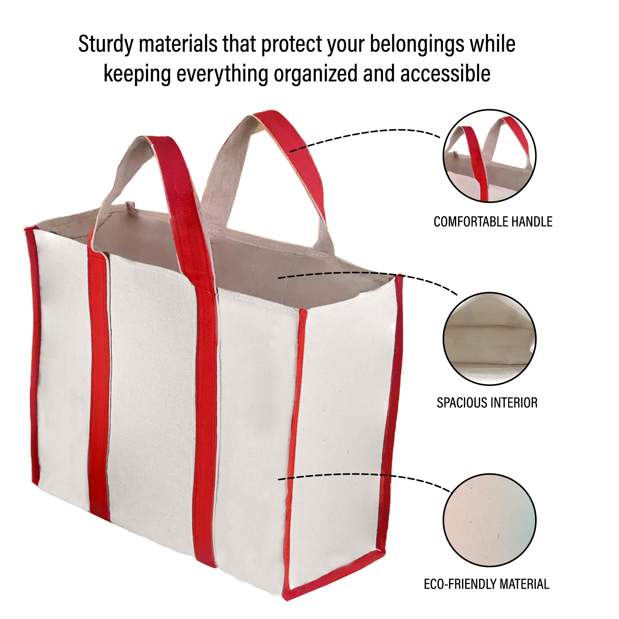 Kuber Industries Shopping Bag  Foldable Grocery Hand Bag  Vegetable Bag for Market  Jute Fabric  Grocery Bag for Milk-Fruits  Shoulder Jhola Bag  Red Patti  White