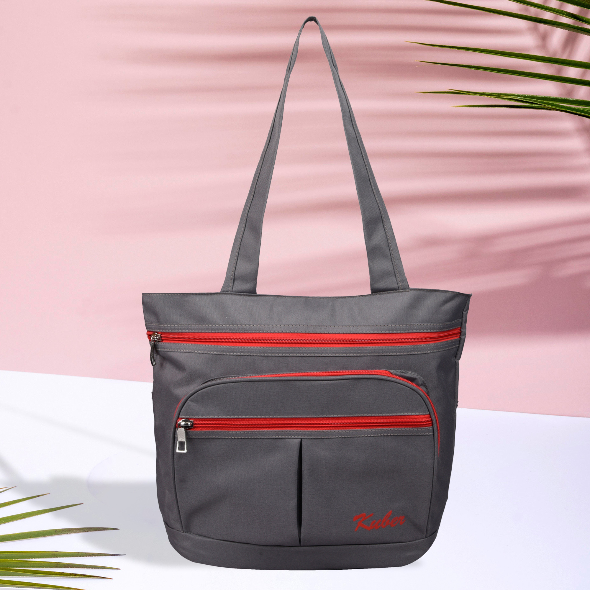 Kuber Industries Shopping Bag  Grocery Handbag  4 Compartment Shopping Bag  Grocery Bag for Shopping  Vegetable Bag  Shoulder Bag with Handle  Gray