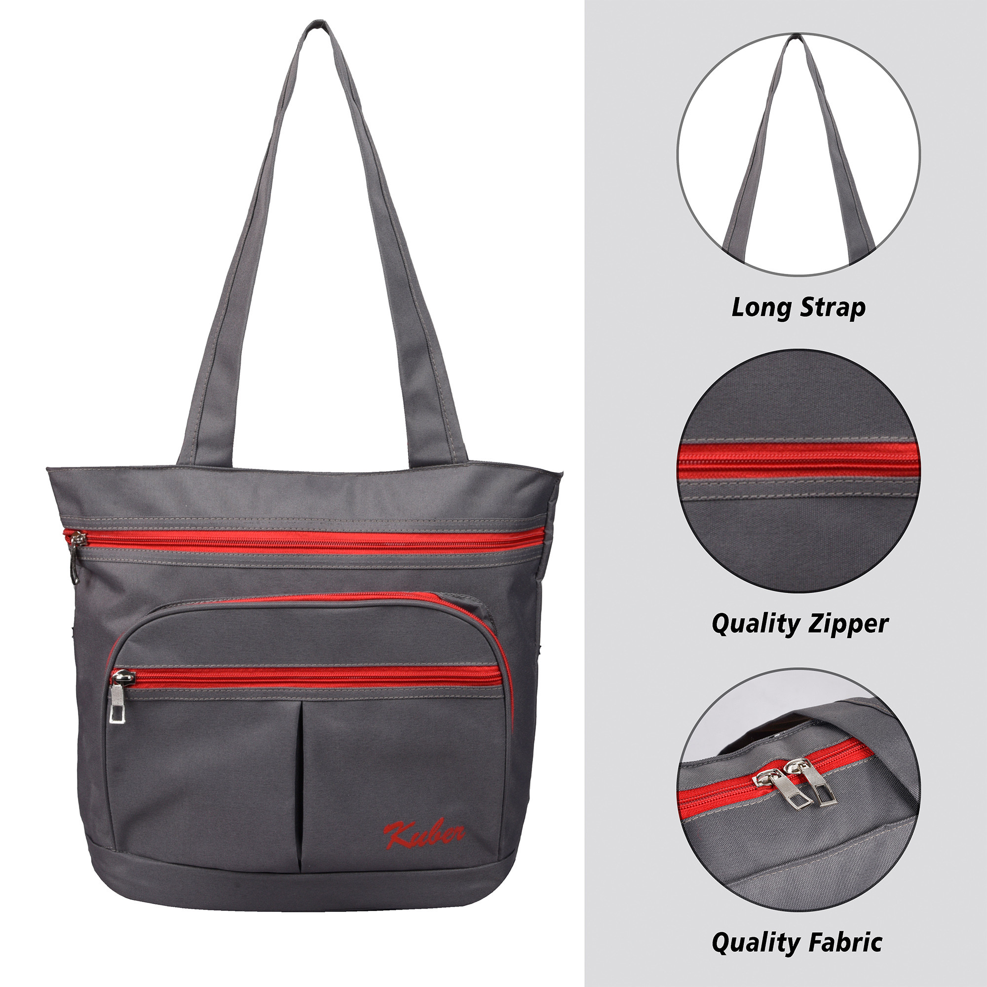 Kuber Industries Shopping Bag  Grocery Handbag  4 Compartment Shopping Bag  Grocery Bag for Shopping  Vegetable Bag  Shoulder Bag with Handle  Gray