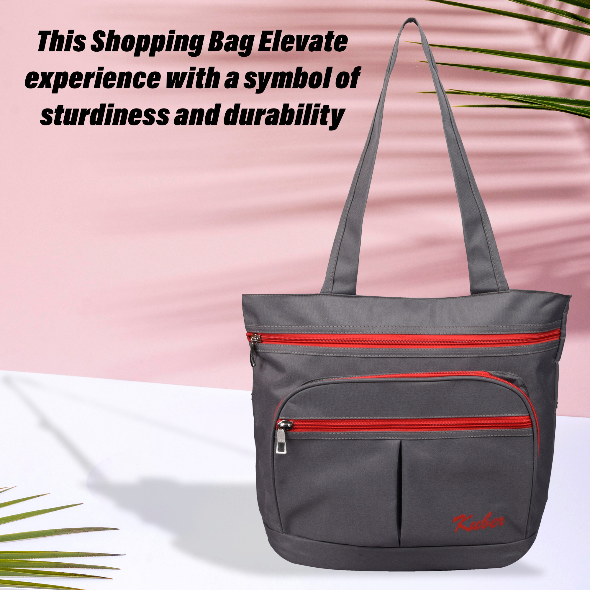 Kuber Industries Shopping Bag  Grocery Handbag  4 Compartment Shopping Bag  Grocery Bag for Shopping  Vegetable Bag  Shoulder Bag with Handle  Gray