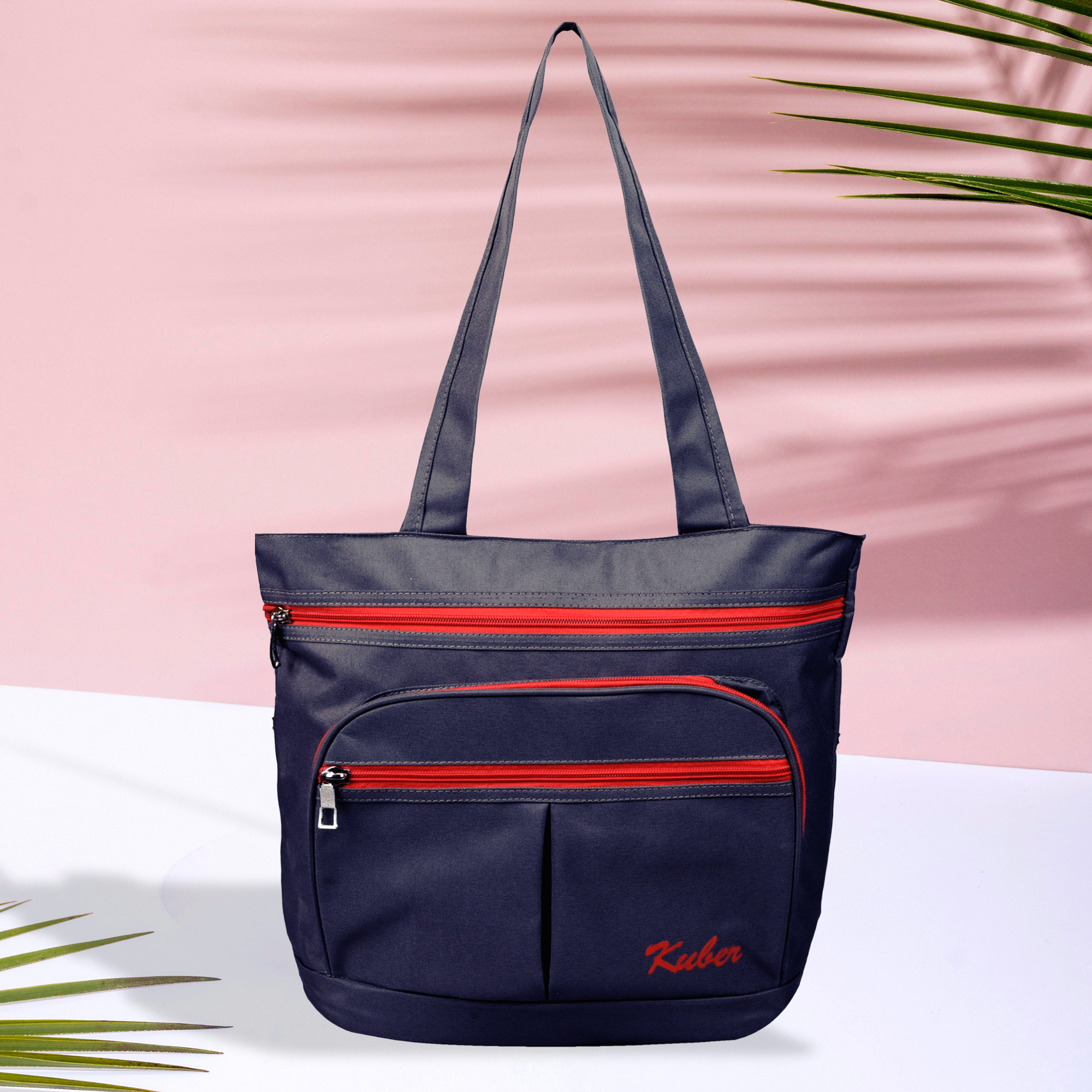 Kuber Industries Shopping Bag  Grocery Handbag  4 Compartment Shopping Bag  Grocery Bag for Shopping  Vegetable Bag  Shoulder Bag with Handle  Navy Blue