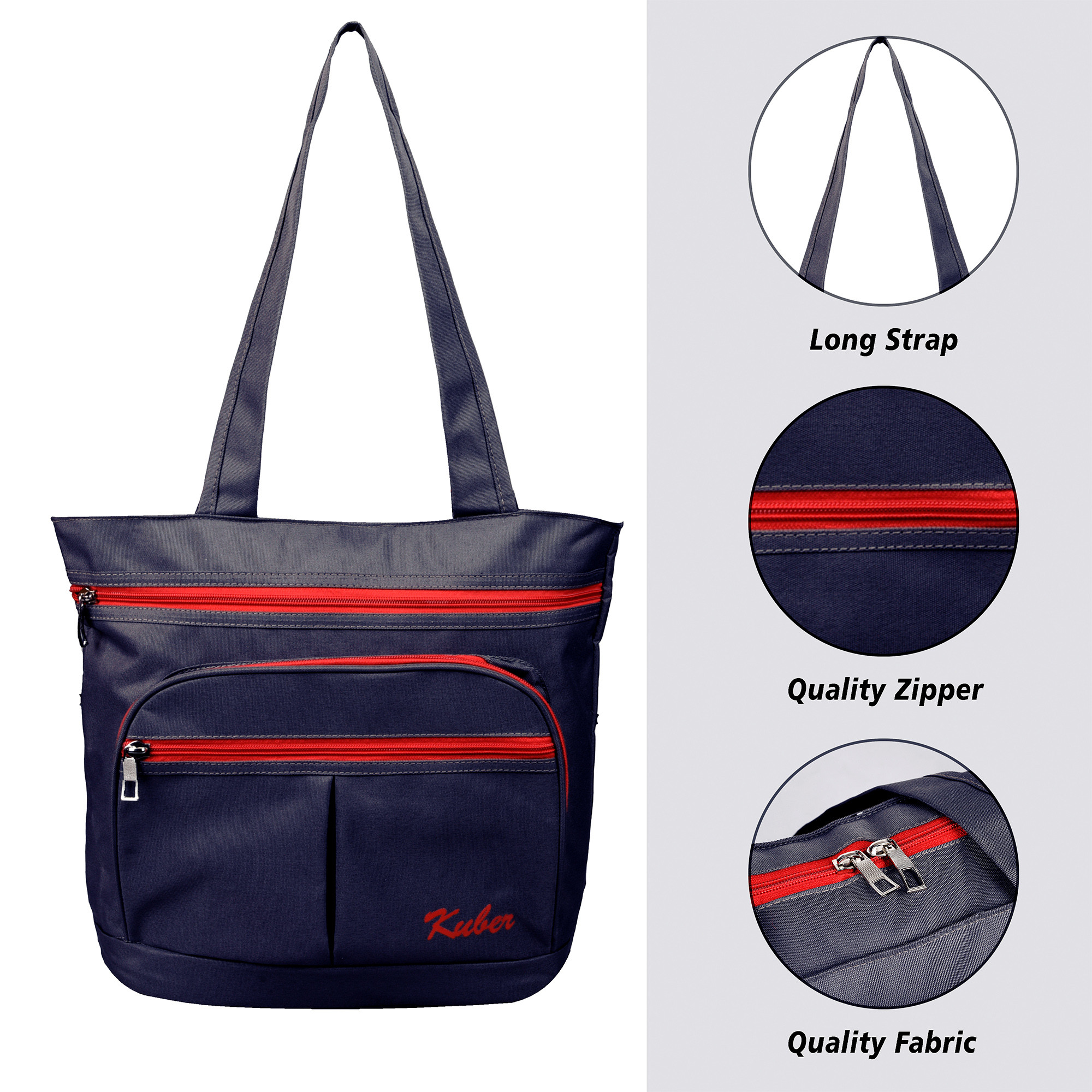 Kuber Industries Shopping Bag  Grocery Handbag  4 Compartment Shopping Bag  Grocery Bag for Shopping  Vegetable Bag  Shoulder Bag with Handle  Navy Blue