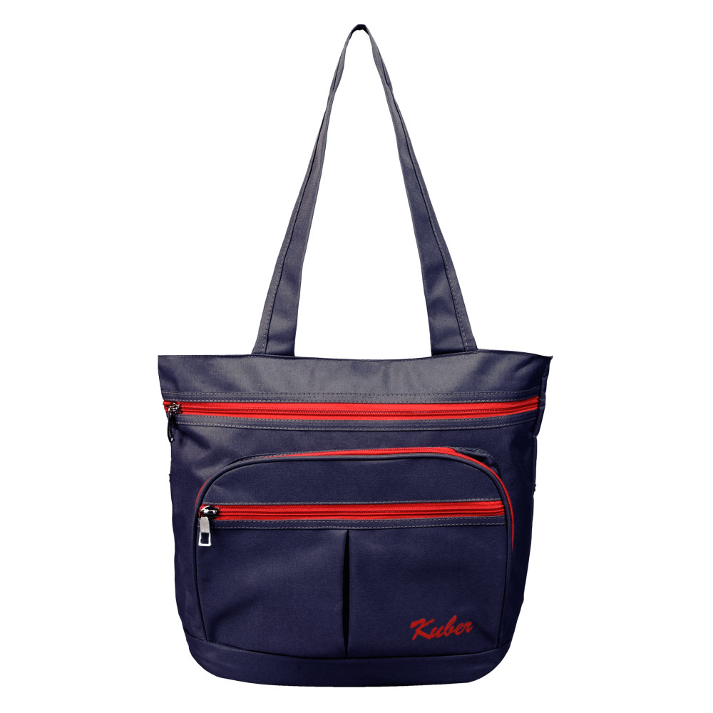 Kuber Industries Shopping Bag | Grocery Handbag | 4 Compartment Shopping Bag | Grocery Bag for Shopping | Vegetable Bag | Shoulder Bag with Handle | Navy Blue