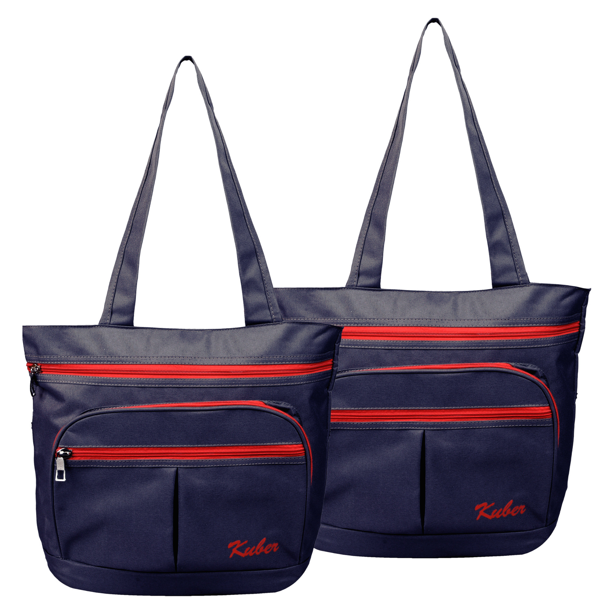 Kuber Industries Shopping Bag | Grocery Handbag | 4 Compartment Shopping Bag | Grocery Bag for Shopping | Vegetable Bag | Shoulder Bag with Handle | Navy Blue