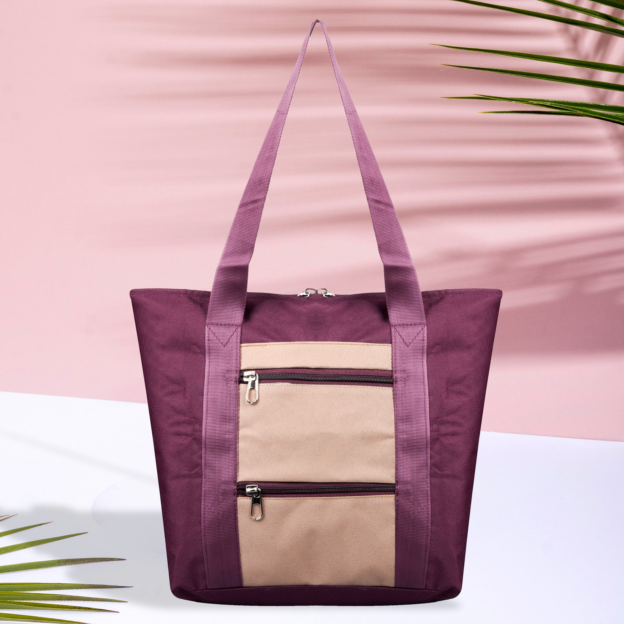 Kuber Industries Shopping Bag  Grocery Handbag  Front Zip Shopping Bag  Grocery Bag for Shopping  Vegetable Bag  Reusable Shopping Bag with Handle  Blue Zone  Brown