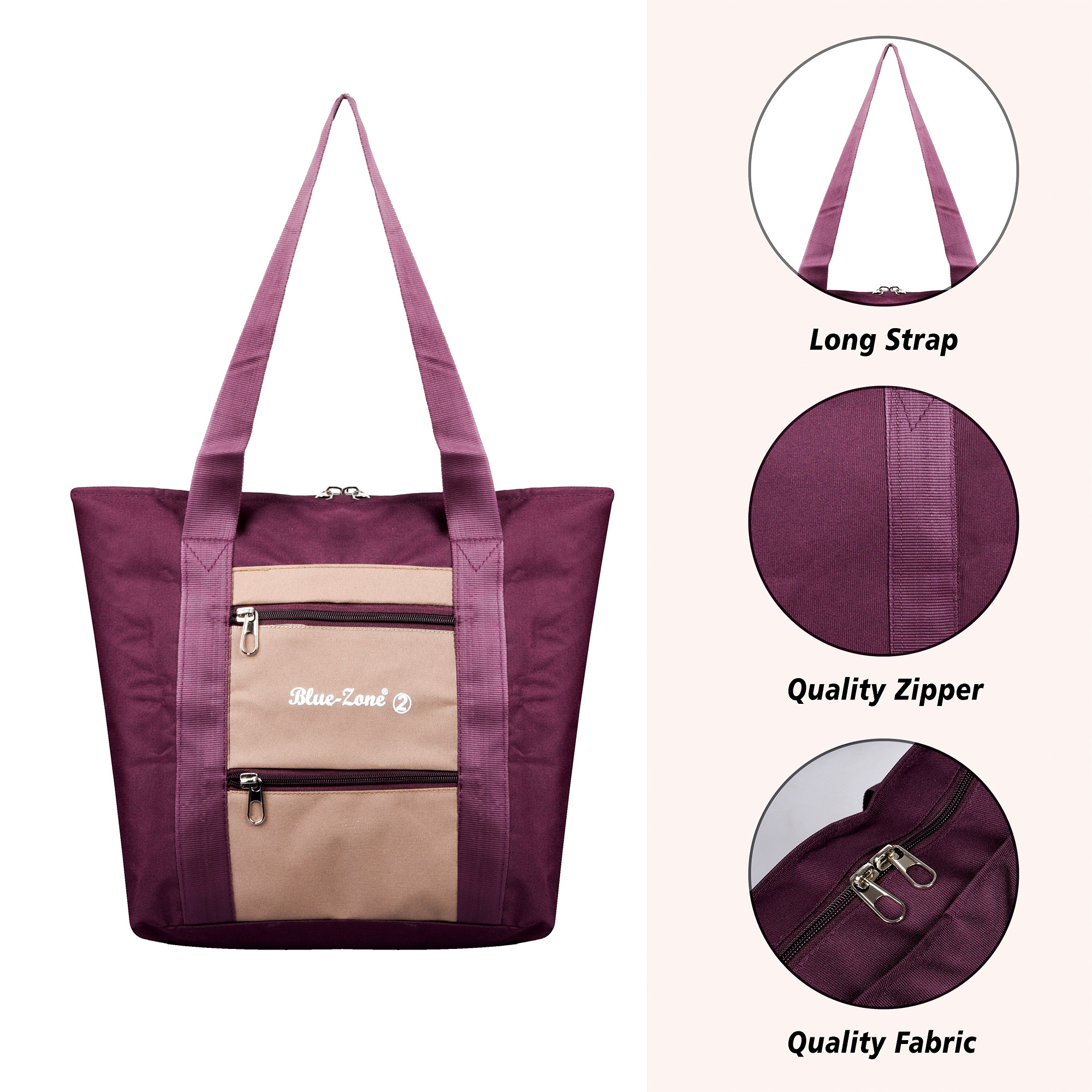 Kuber Industries Shopping Bag  Grocery Handbag  Front Zip Shopping Bag  Grocery Bag for Shopping  Vegetable Bag  Reusable Shopping Bag with Handle  Blue Zone  Brown