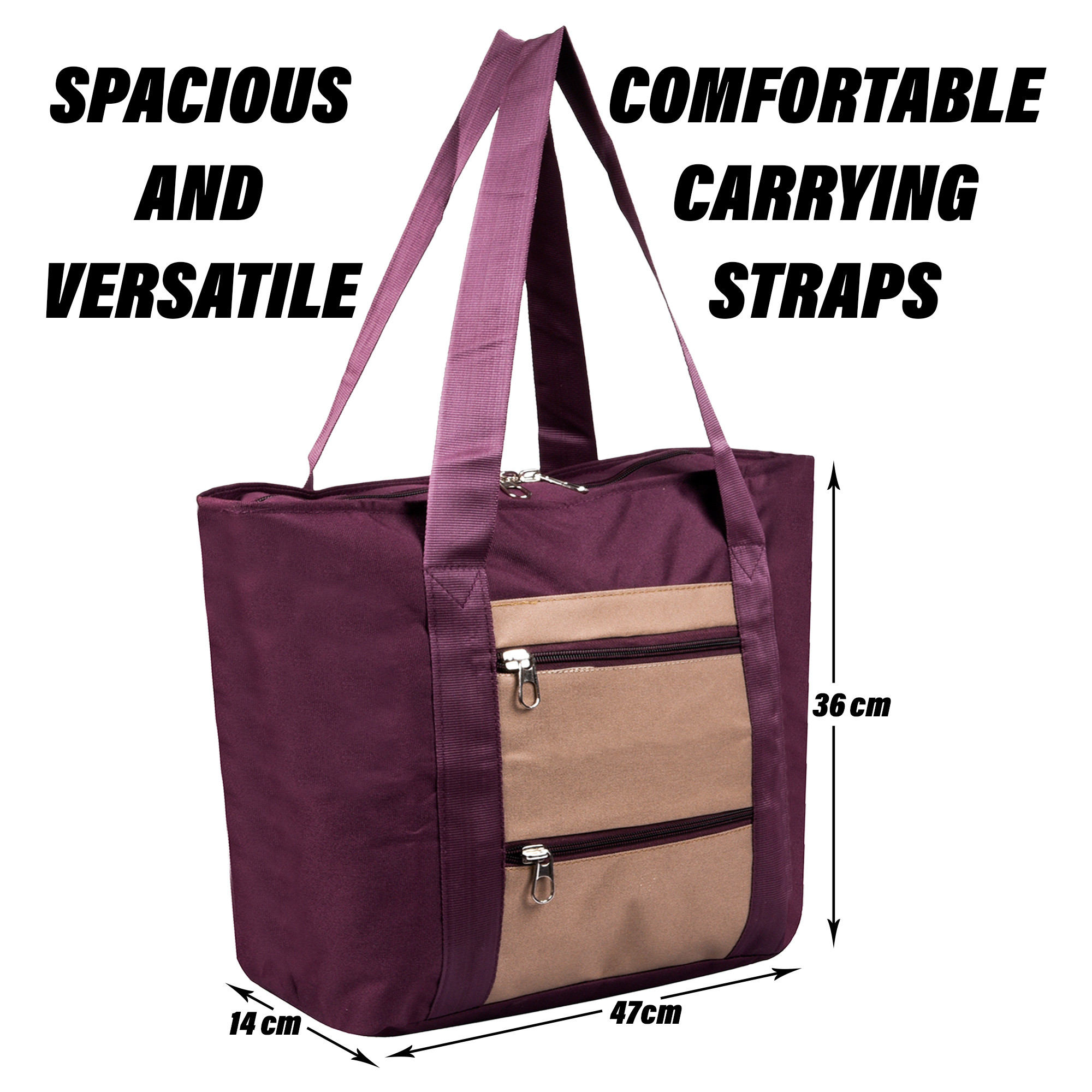Kuber Industries Shopping Bag | Grocery Handbag | Front Zip Shopping Bag | Grocery Bag for Shopping | Vegetable Bag | Reusable Shopping Bag with Handle | Blue Zone | Brown