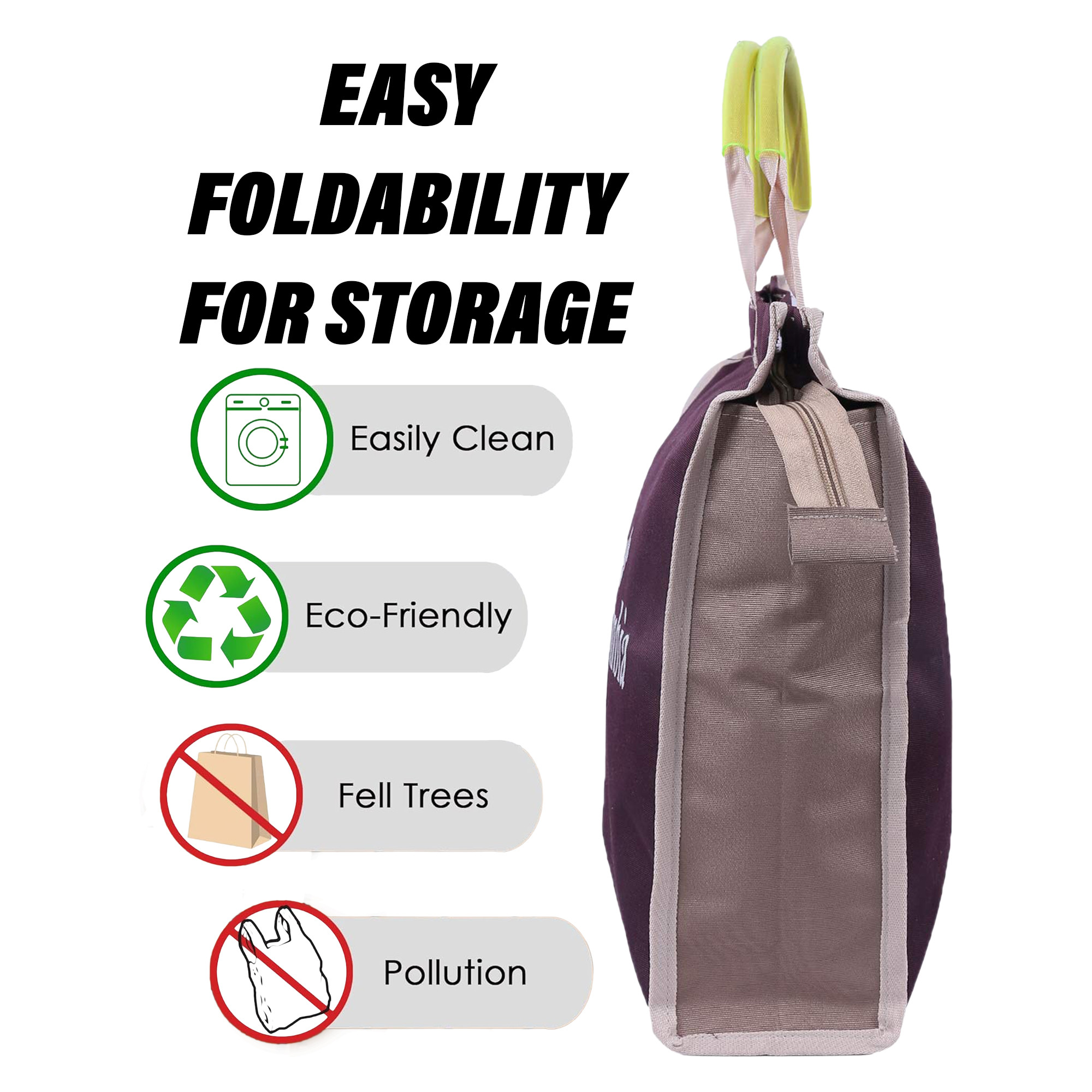 Kuber Industries Shopping Bag  Grocery Handbag  Zipper Shopping Bag  Grocery Bag for Shopping  Vegetable Bag  Reusable Shopping Bag with Handle  Columbia  Brown